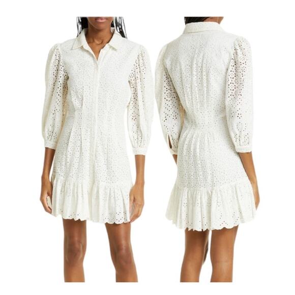 VERONICA BEARD Kylan Dress Mini Button Down Collared Cotton White Long Sleeve 12 - Picture 1 of 11
